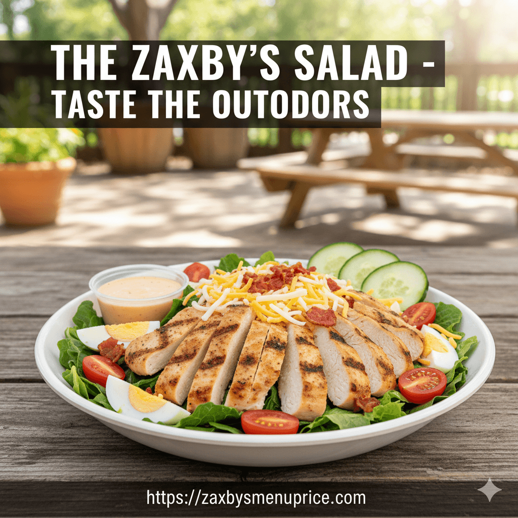 Zaxby’s Zalad menu with 2025 prices, calories, ingredients, carbs & toppings.