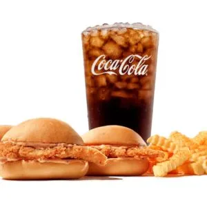 3 Nibblerz® – hand-breaded Chicken Fingerz™ and Zax Sauce® on toasted buns – served with Crinkle Fries and Small Drink.